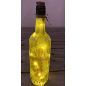 Handmade Lighted Cross Love Faith Wine Bottle Fairy Nightlight Decor Distressed
